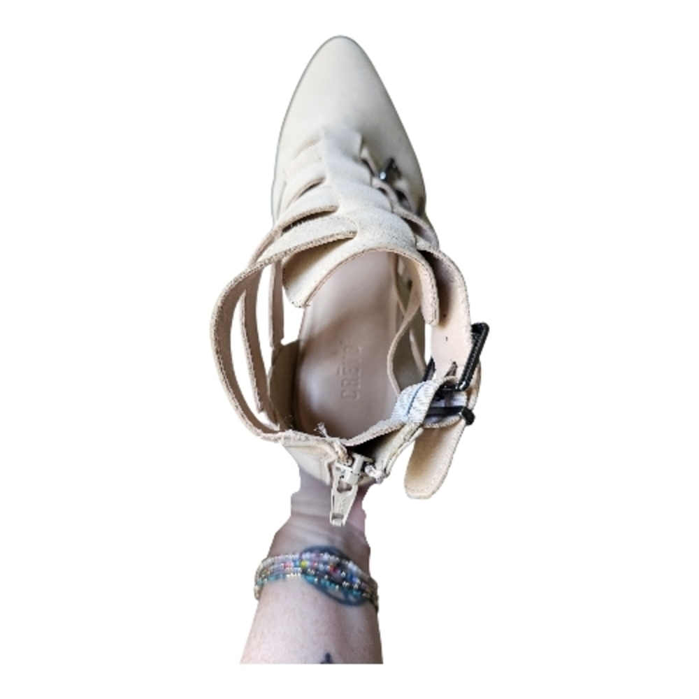 Crevo Jessamine Cream Leather Cutout Western Ankle Booties Pointed Toe - Picture 5 of 14